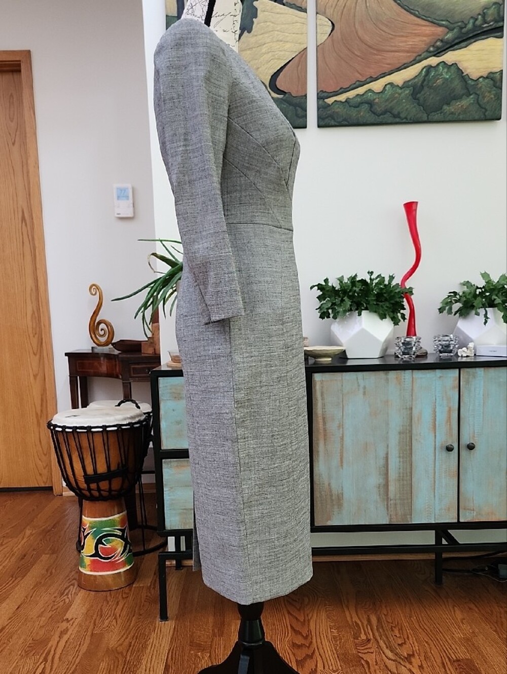 Karen Millen Grey Pleated Neck Tailoered Midi Dress - NWT - Picture 6 of 14